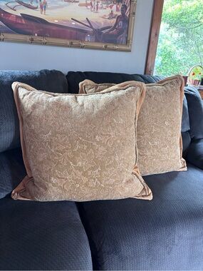 John Richmond Gold Beige Floral Accent Pillows